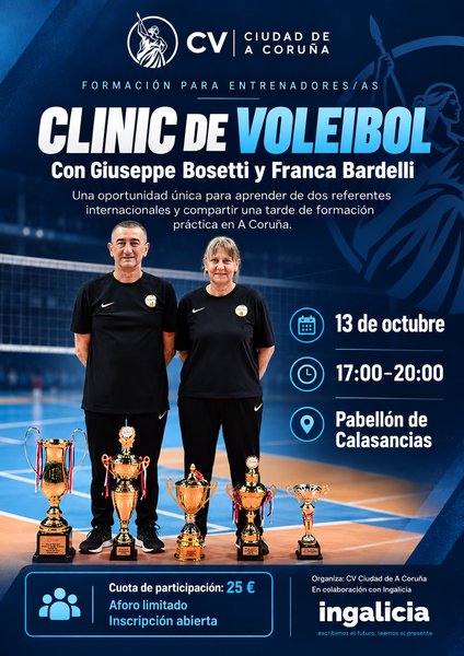 Giuseppe Bosetti y Franca Bardelli en el cartel del clínic de voleibol en A Coruña